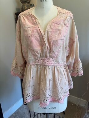 Magnolia Pearl - Dear Liza eyelet Top in soft pink